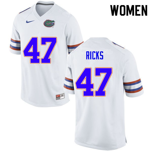 Women #47 Isaac Ricks Florida Gators College Football Jersey White